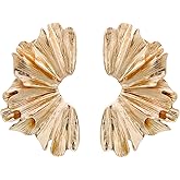 Gold Sculptural Flower Earrings Gold Statement Earrings for Women Exaggerated Geometric Dangle Earrings Bohemian Flower Floral Dangling Drop Earrings Summer Beach Jewelry