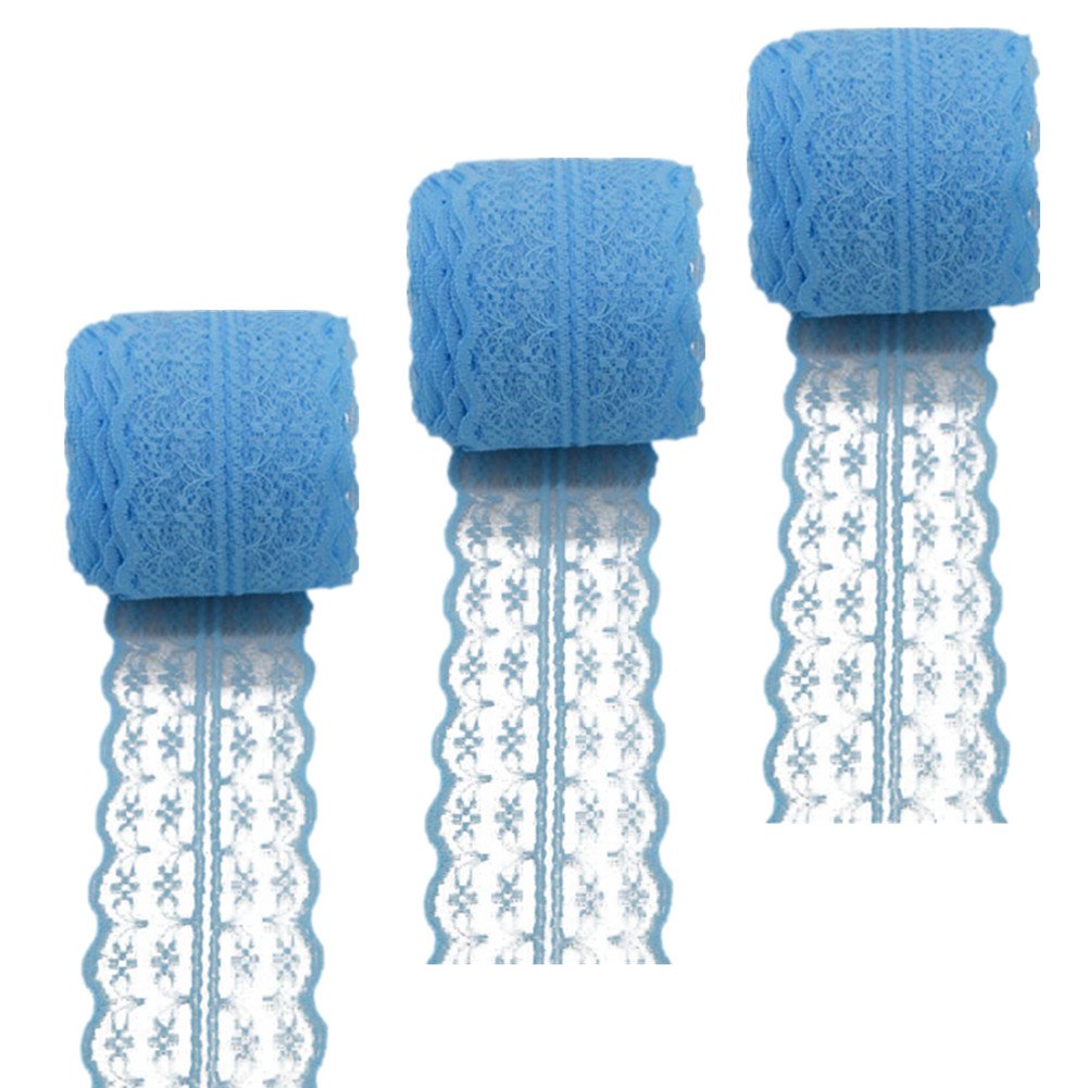 3 Rolls 10 Meters Floral Lace Ribbon Lace Trim Webbing Fabric for DIY Jewelry Making Craft Wedding Accessories Gift Wrapping (Blue)