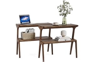 LITTLE TREE Solid Wood Narrow End Table 2-Tier Side Table with Storage Shelf for Living Room Couch Bedside Nightstand, Space 