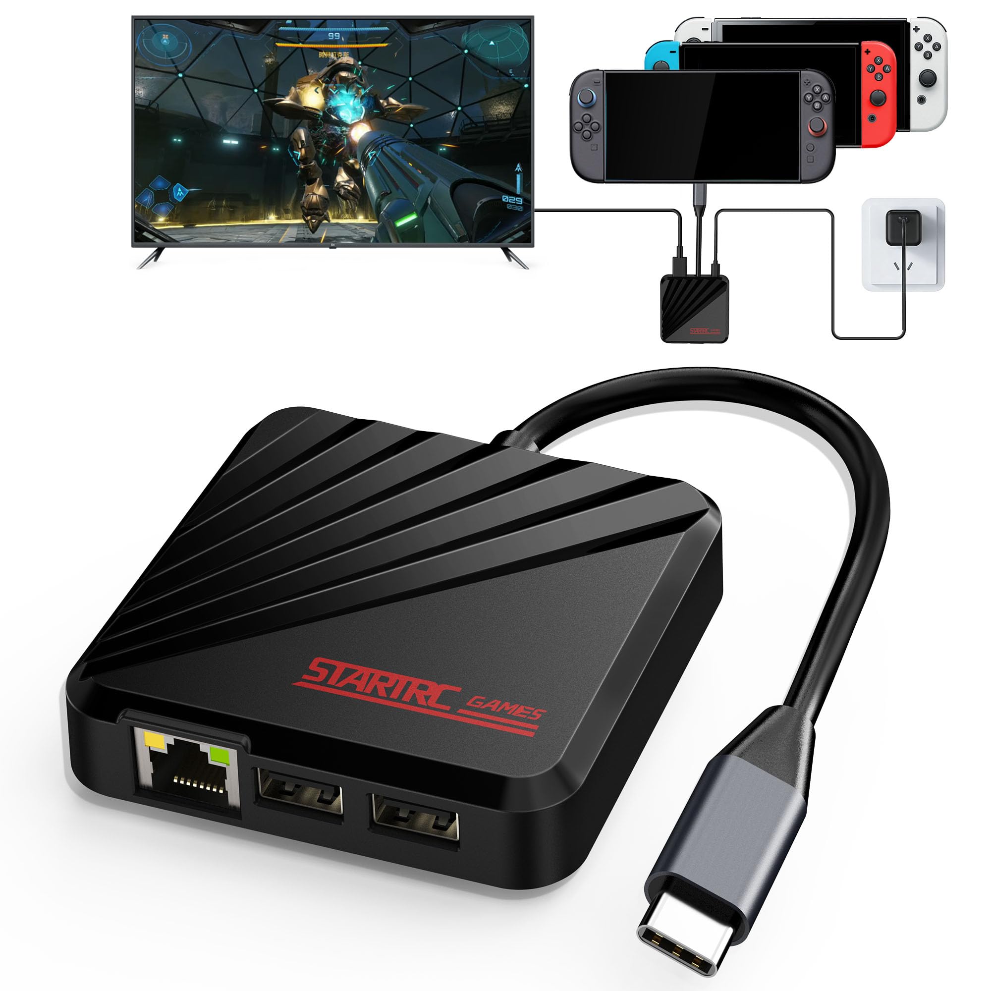 Switch 2 Dock for Nintendo Switch 2, Portable Travel TV Docking Station with Gigabit Ethernet Interface, 4K@60Hz HDMI Output 65W with USB Port / HDMI2.0 for Switch/Steam Deck/ROG Xbox Ally X