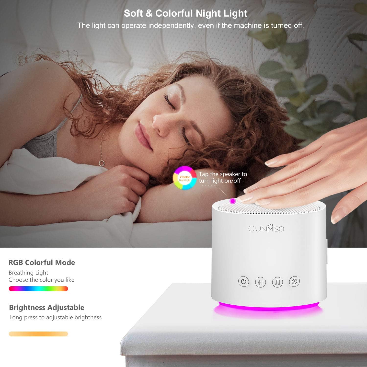 Cunmiso White Noise Machine with Colorful Night Light for Sleeping, 26 Hi-Fi Soothing Sounds with Timer & Memory Feature, Sound Machine for Baby, Kids, Adults, Portable Sleep Machine for Home, Office: Health & Personal Care