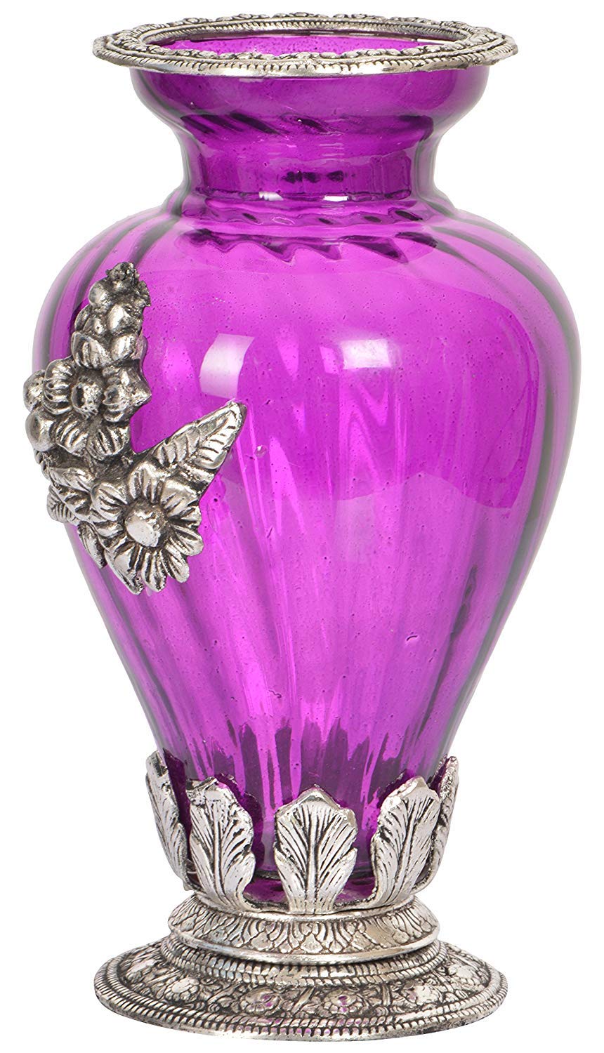 Buy Feelorna Royal Glass Flower Pot Vase With Antique Oxidized