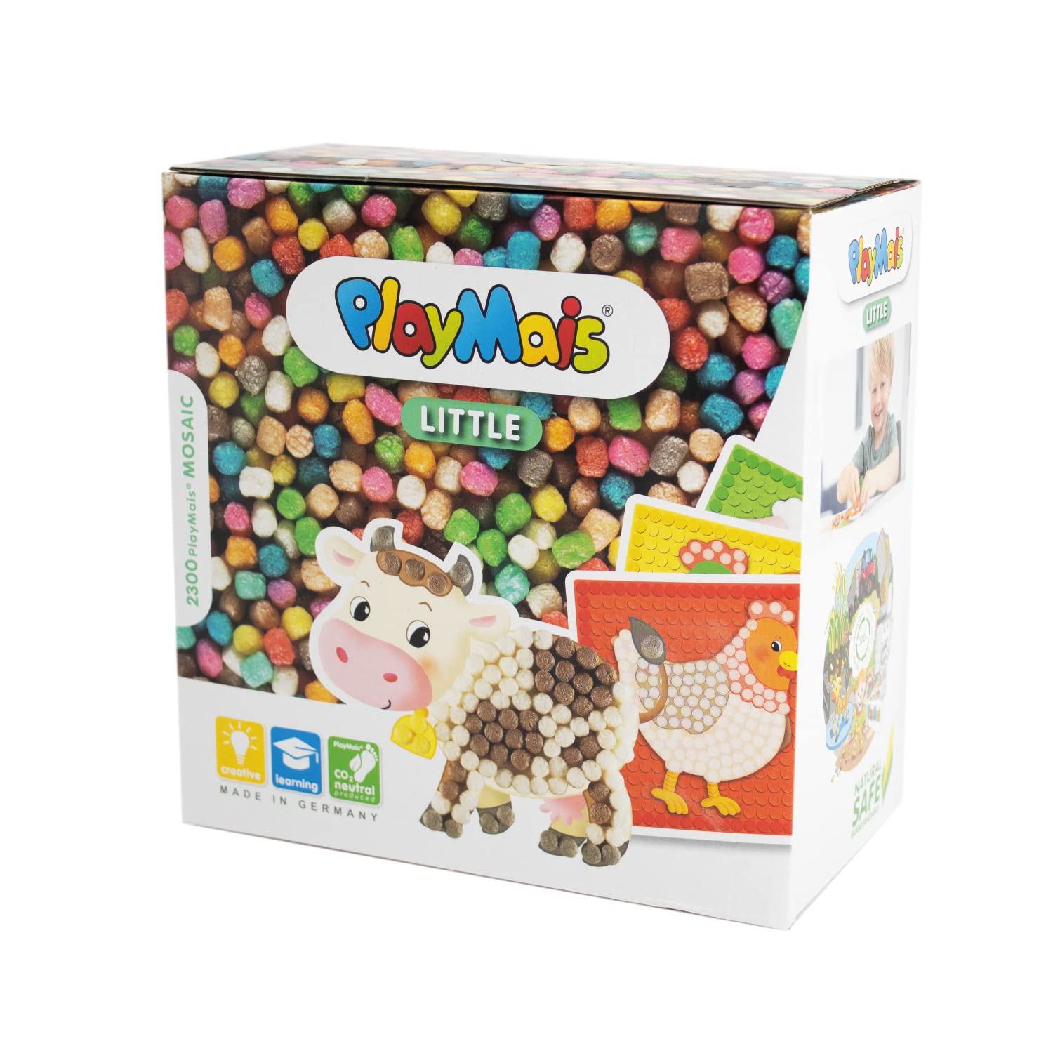 Playmais Mosaic Little Farm Creative Craft kit for Girls & Boys from 3 Years | 2300 6 Mosaic templates with Farm Animals | stimulates Creativity & Motor Skills | Natural Toy