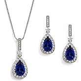 Mariell Bridal Wedding Necklace and Earring Set, Sapphire Blue CZ Pendant and Drop Earrings for Brides