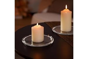 NUPTIO Glass Candle Plate for Home： Set of 2 Large Pillar Candle Tray - 7 inch Diameter Round Candle Dish for Home Christmas Wedding Party Table Centerpiece