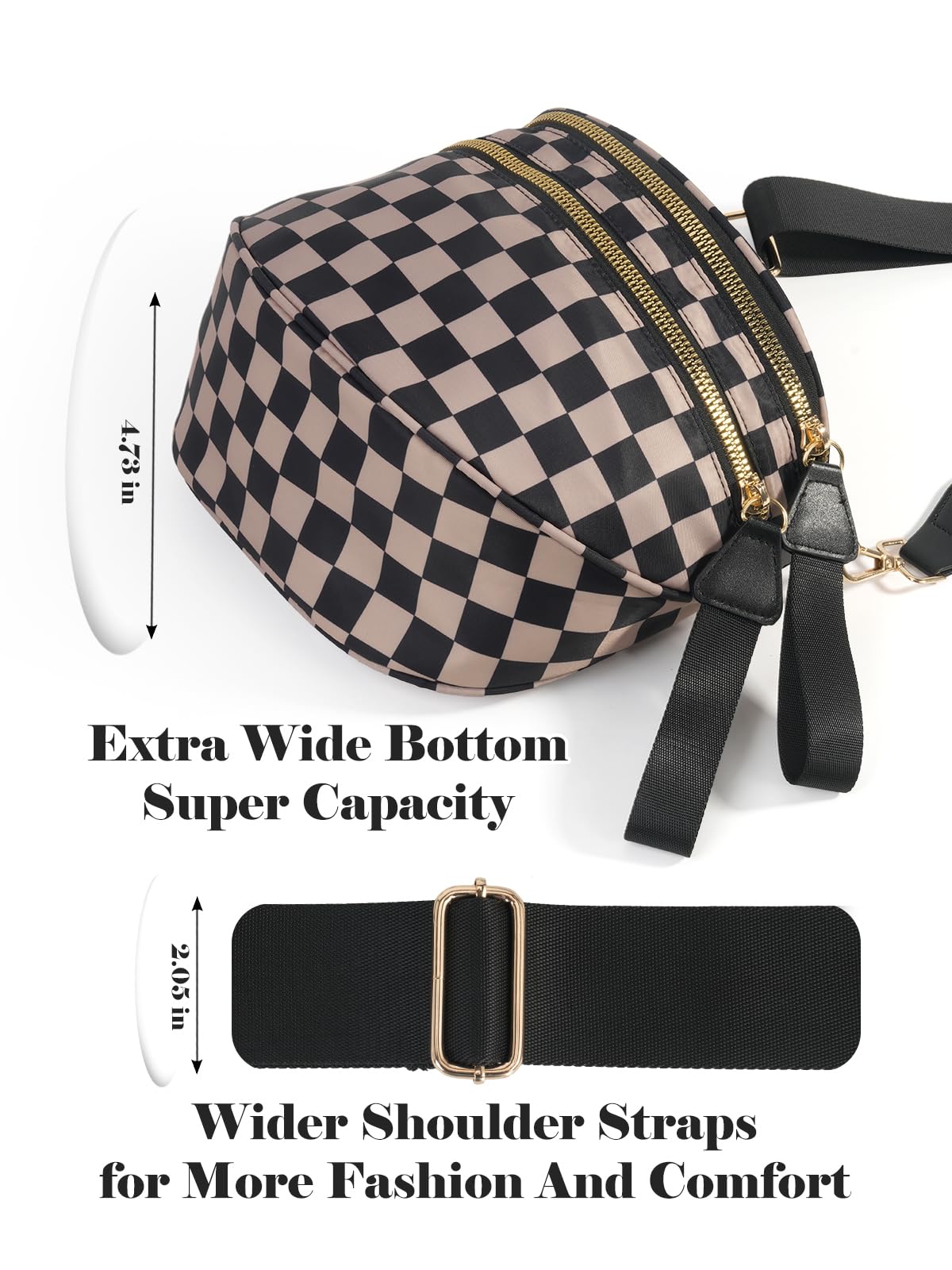 MEISEY Black and White Checkered Crossbody Bag Bum Bag for Women,Spacious Checkered Purse Fanny Packs Belt Bag