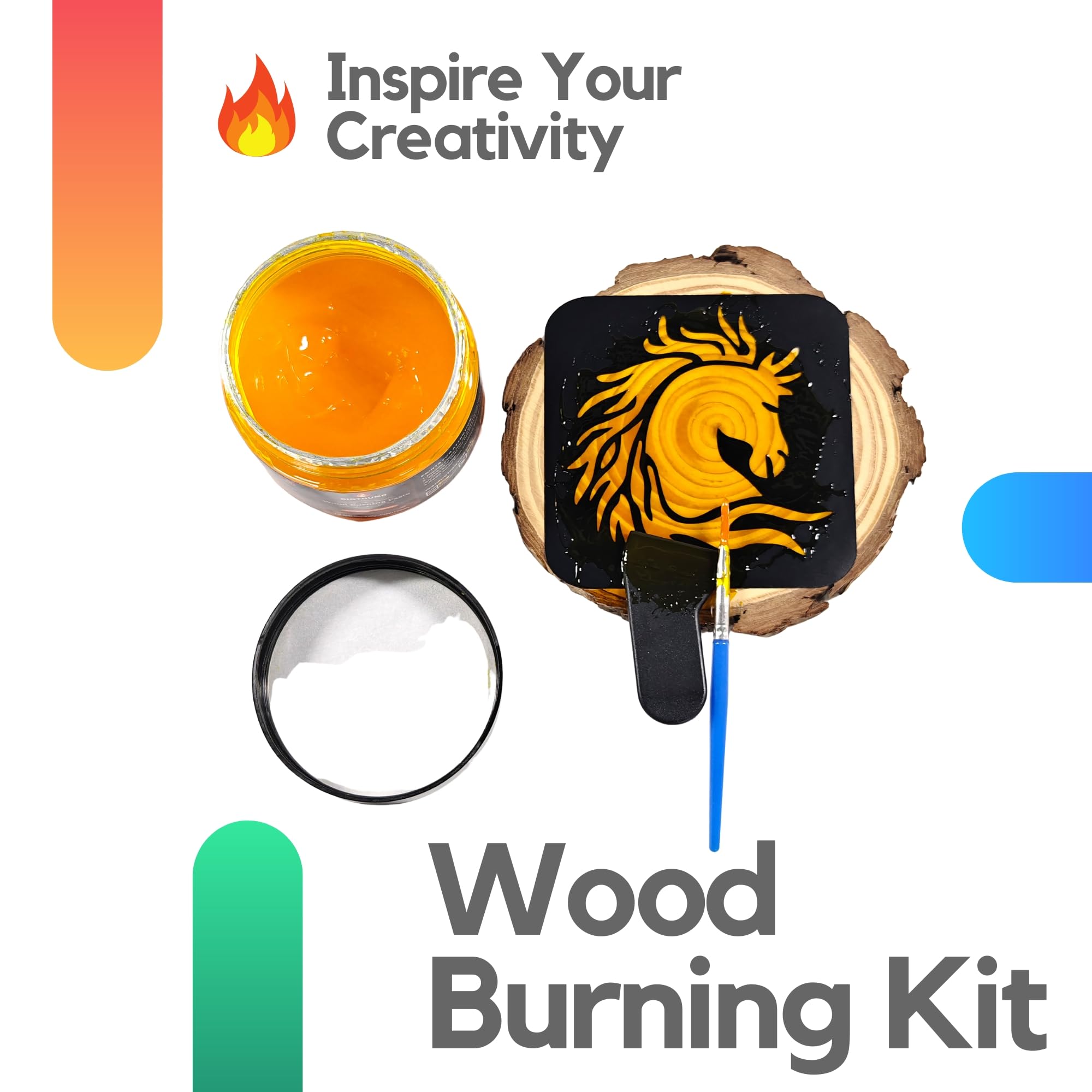 Wood Burning Gel Kit 4 OZ | Heat Activated Non-Toxic Paste for DIY Crafting, with Mini Scraper, Template Sticker, Paint Brush - Accurately & Easily Burn Designs on Wood, Canvas, Denim