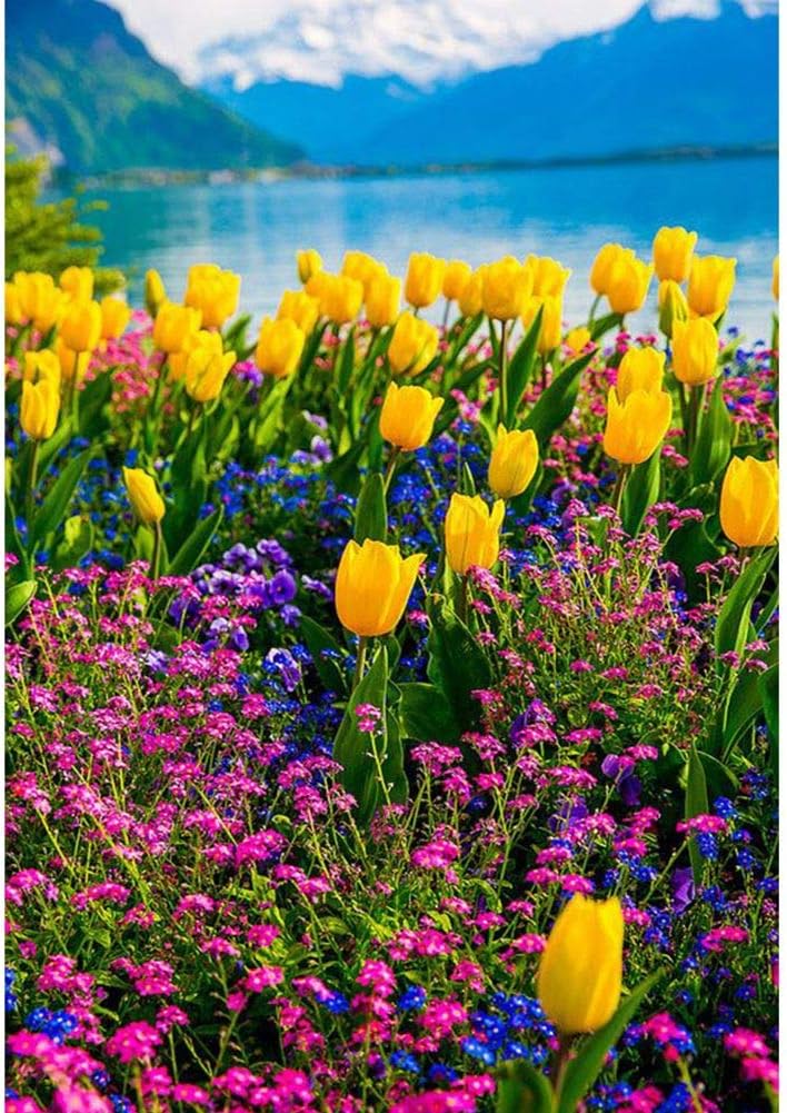 5D Diamond Painting Kits for Adults, Kids. Room Decoration, Home, Office, Gift for Her Him Yellow Red Tulip 11.8x15.7in 1 Pack by Jeatang