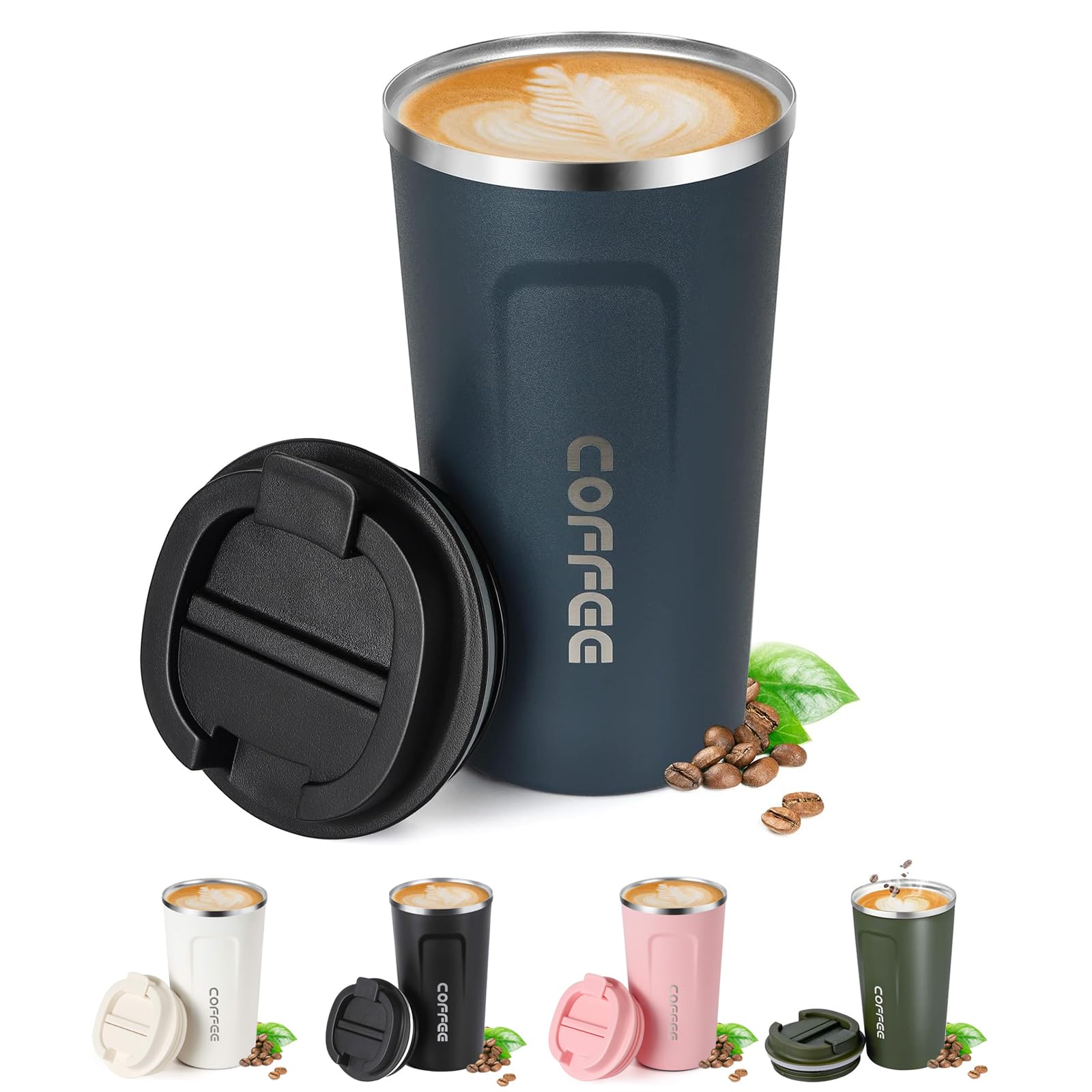 Senshuomy Travel Coffee Mug Spill Proof,Insulated Coffee Mug to Go,Coffee Tumbler,Reusable Coffee Cups with Seal Lid,Water Cup for Keep Hot/Ice Coffee,Tea and Beer (Blue/510ml)