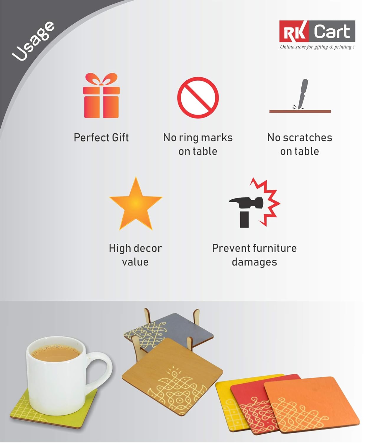 Buy Rk Cart Decorative Theme Wooden Coasters And Holder Box For