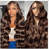 BOSTK 30 Inch Chocolate Brown Lace Front Wig Human Hair 200 Density Body Wave 13x6 Hd Lace Front Wigs Human Hair Pre Plucked 4# Brown Wig Human Hair Colored Wigs for Women