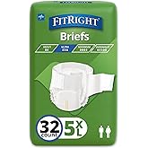 FitRight Bariatric Adult Diapers, Ultra Heavy Absorbency, 5XL (Waist Size 90in-106in), 32 Count, Disposable Incontinence Briefs for Men and Women, Moisture-Wicking, Leak Protection,