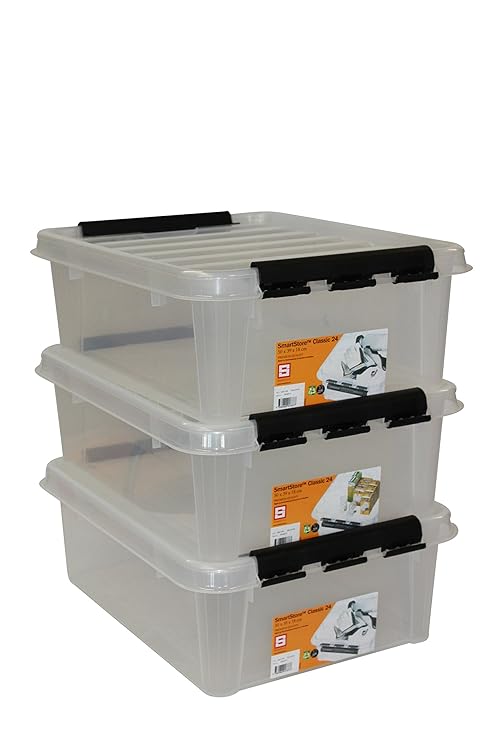 Orthex 34940703 3er Set Clipbox Smart Store Classic 24 Aufbewahrungsbox Plastik 50 x 39 x 18 cm, transparent