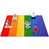 Booooom Jackson Classroom Rug - 7'6''x13' Rainbow Preschool Classroom Carpet with Seating Squares, Non-Slip &amp; No-Trip Edges, Vibrant Colors for Kids Playroom Floor Mat
