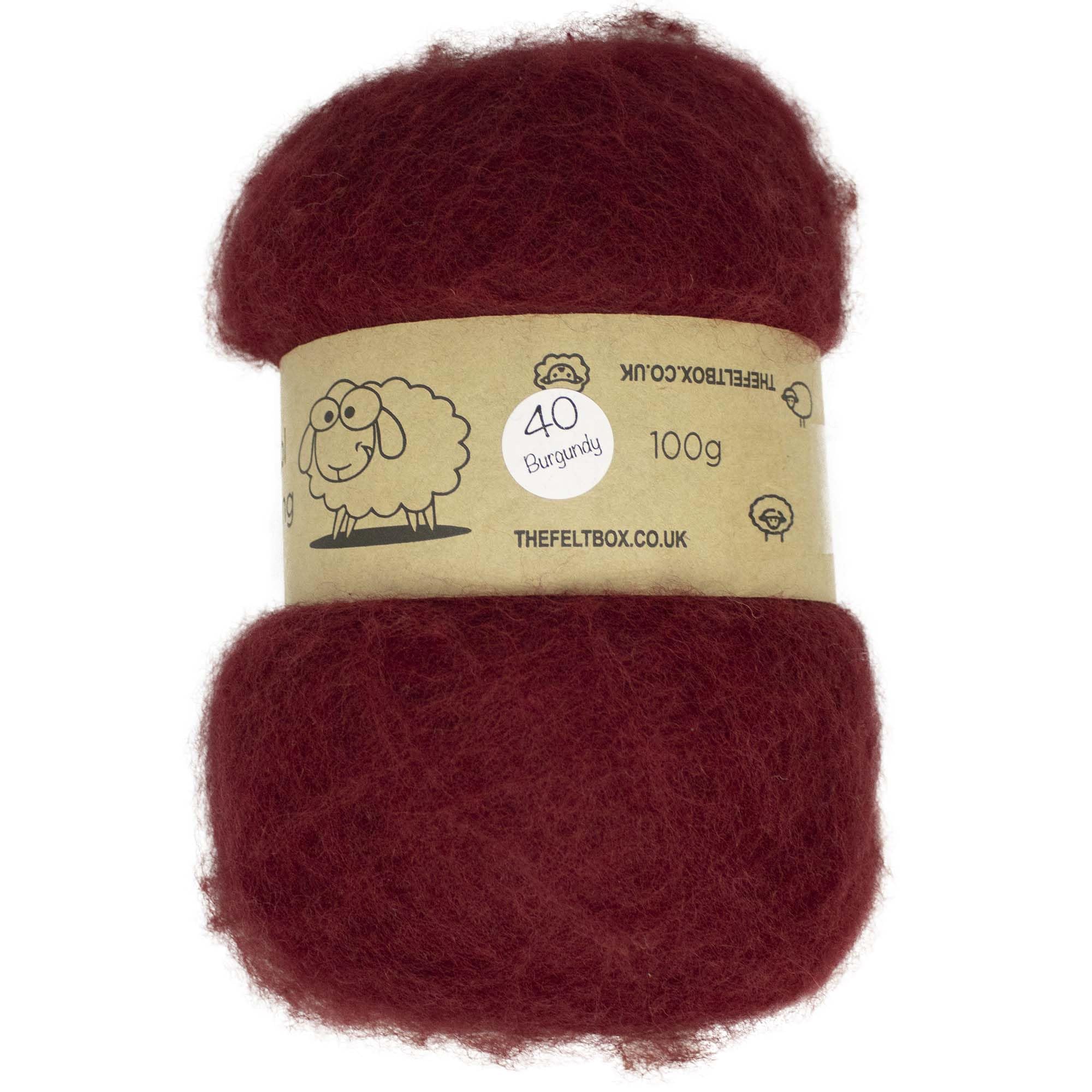 The Felt Box Needle Felting Wool Carded Batting : Short Coarser Mixed Together Fibres, Use as Core or Finish Wool 100 g | 3.5 oz- Burgundy #40
