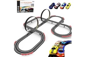 TESLALA Slot Racing Car Track Sets 28Ft Electric Powered Race Tracks for Boys and Kids,Dual Racing with 4 High Speed Cars and 2 Hand Controllers, Gift Toys for Children 6,7,8 Years Old