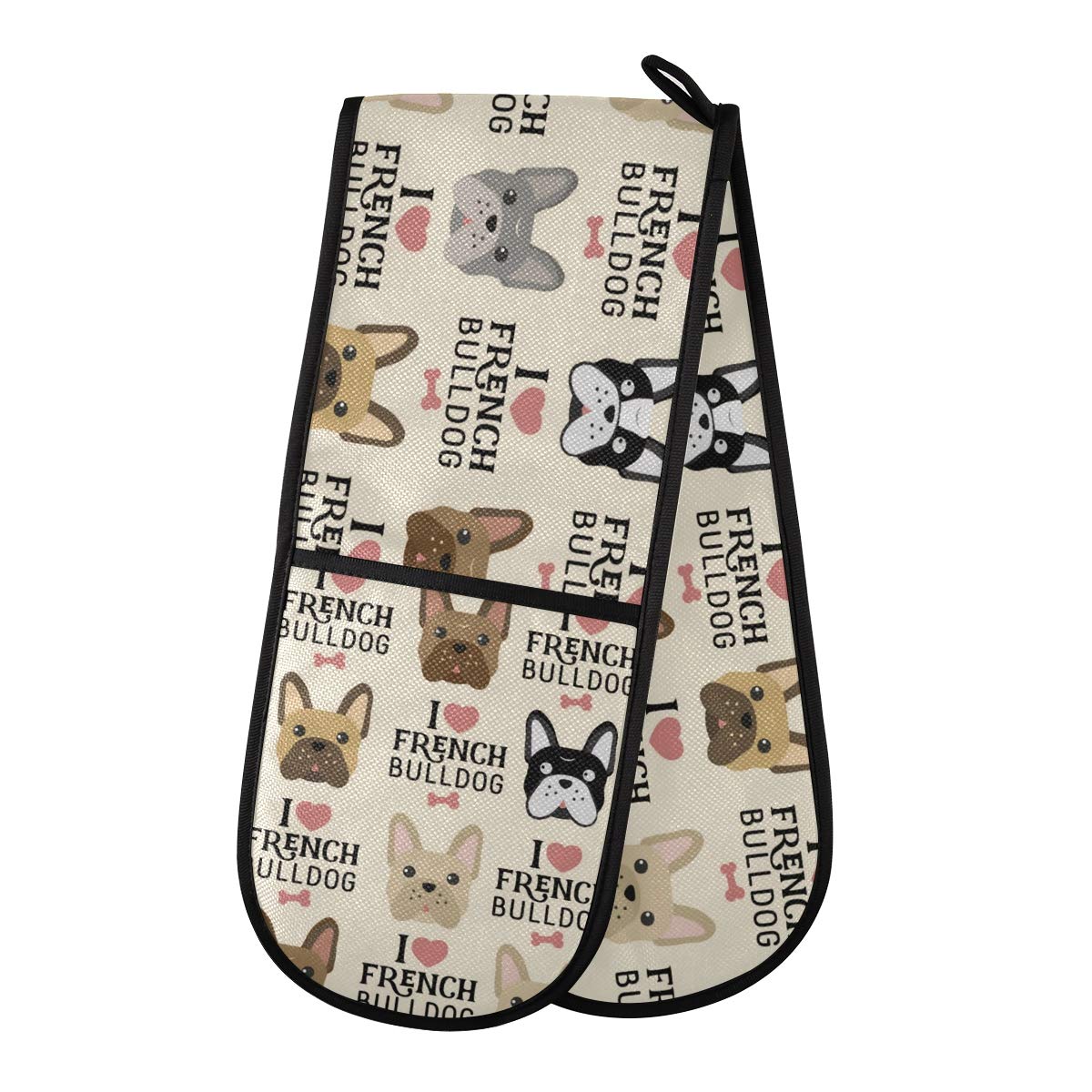 ZZXXB I Love French Bulldog Double Oven Mitt Heat Resistant Non-Slip Kitchen Gloves Extra Long 7" x 35" for Cooking Baking Barbecue Grilling