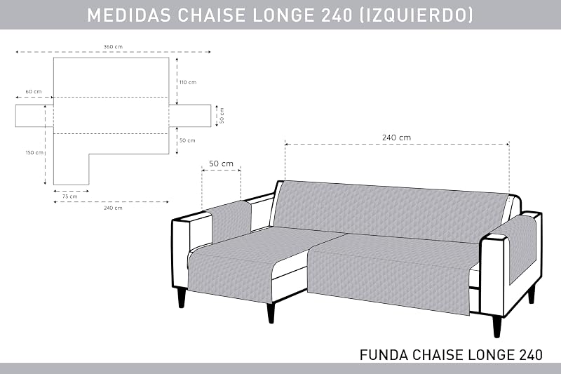 Textilhome Adele 240cm Capa Esquerda Almofadada Preto