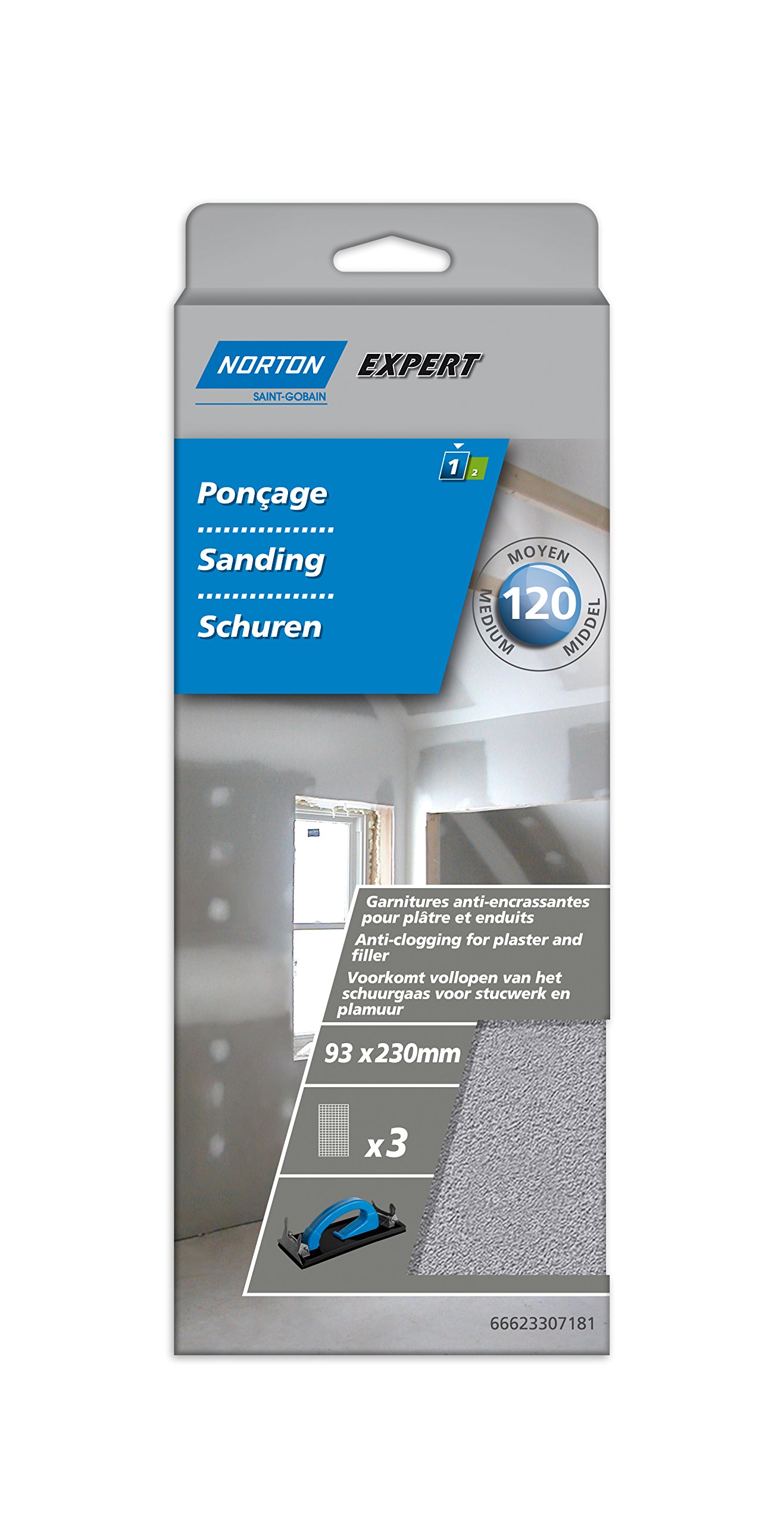 Norton Pack of 3 Sandpaper Sheets for Plaster 93 x 230mm Grit 120