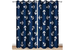MissHope Nautical Anchor Blackout Curtains Ocean Beach Coastal Beach Theme Home Decoration Drape Sailing Ship Boat Decor for Bedroom Living Room Classroom Grommet Window Drapes 2 Panels, 42x63 Inch
