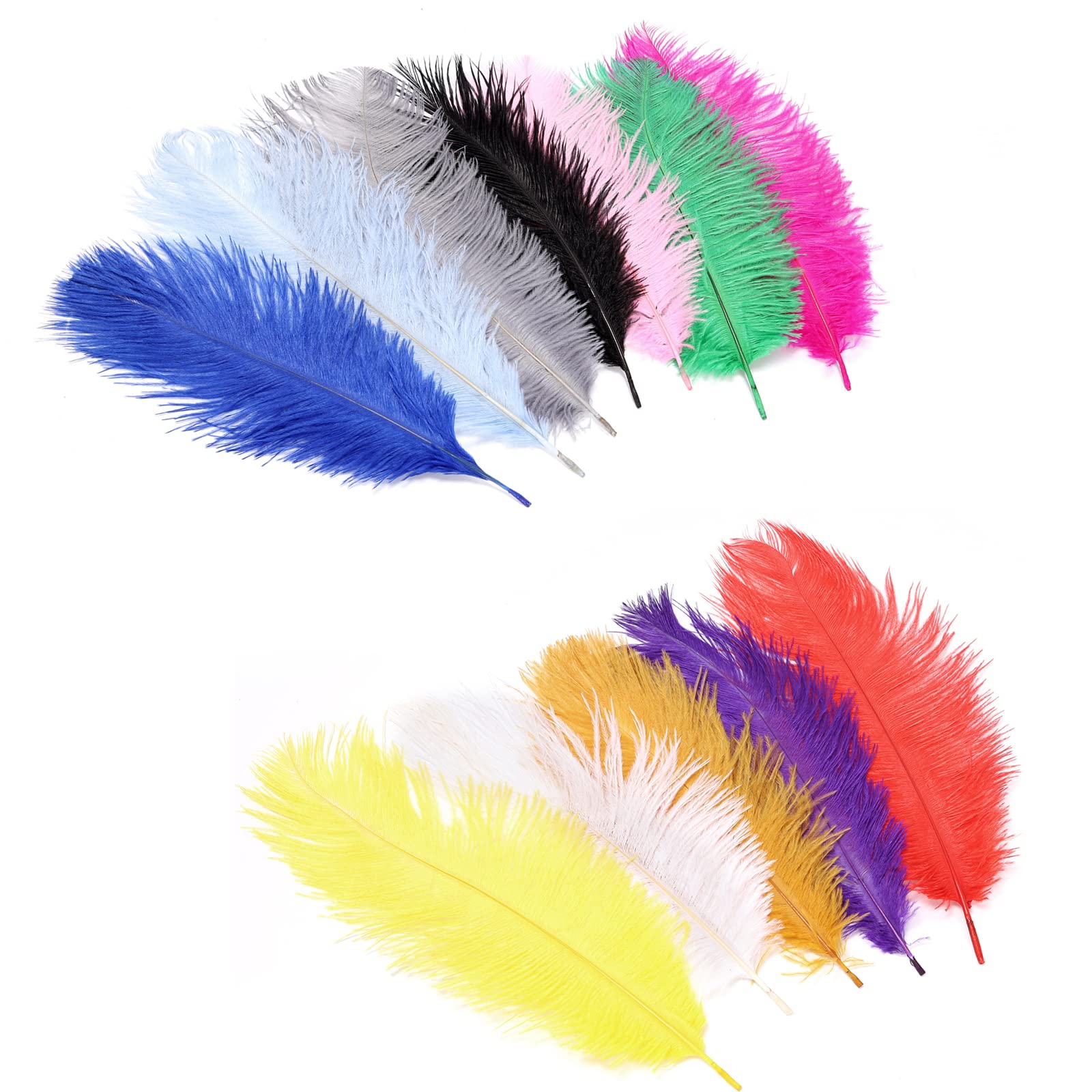 12Pcs Natural Ostrich Feather 9.8-11.8inch(25-30cm) for DIY Gatsby Decorations, Wedding, Holiday Party, Masquerade(12 Color）