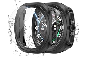 Cuteey 2+2 Pack for Samsung Galaxy Watch 7 Ultra Screen Protector Case 47mm, Hard PC Bumper Cover with Anti-Fog Tempered Glass Glass Screen Protector for Galaxy Watch 7 Accessories,Black,47mm
