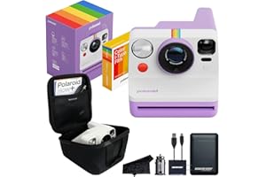 CERTIFIED BRANDS Polaroid Now 3rd Generation i-Type Instant Film Camera with 16 Color Film Photos, Purple, with Signature Series Power Bundle