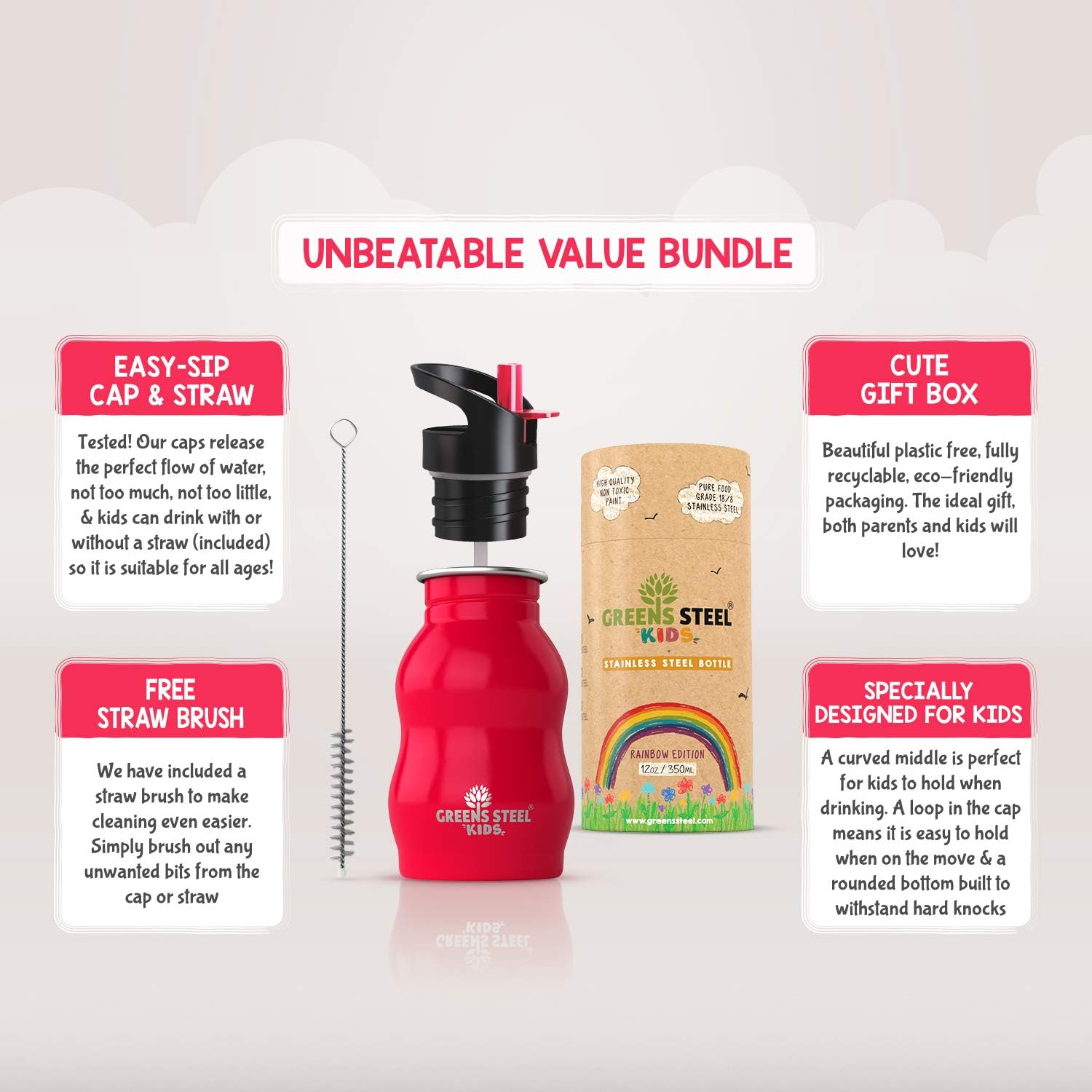 Kids Water Bottle - 350ml, Red, 355 ml - Image 3
