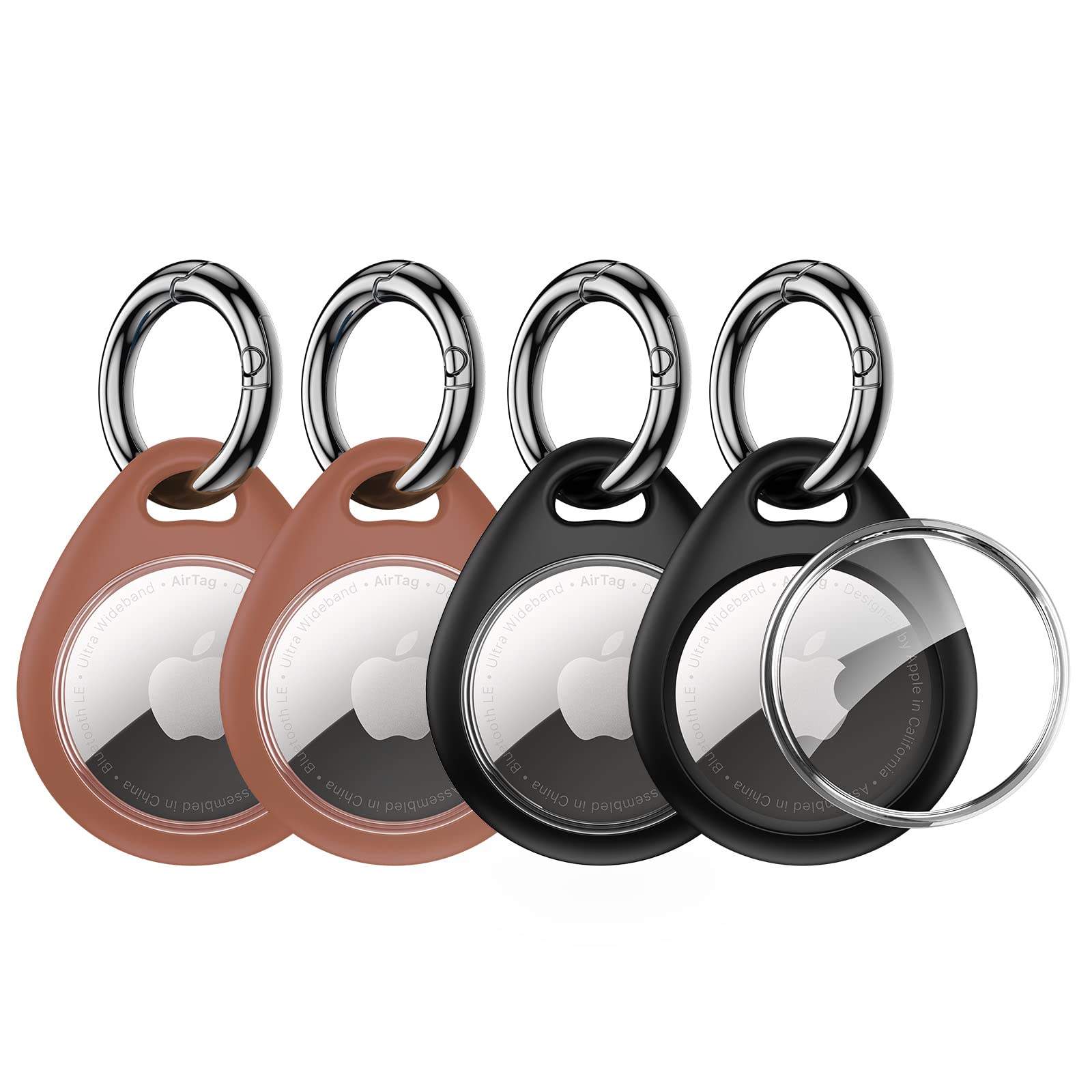 Photo 1 of UNBREAKcable Holder for Apple AirTag - 4 Pack [Fit Tightly Design] [Easy to Install] [Hold Air Tag Securely] Waterproof TPU Shell Protective Case with All Metal Keychain Key Ring Clip (Black&Brown)