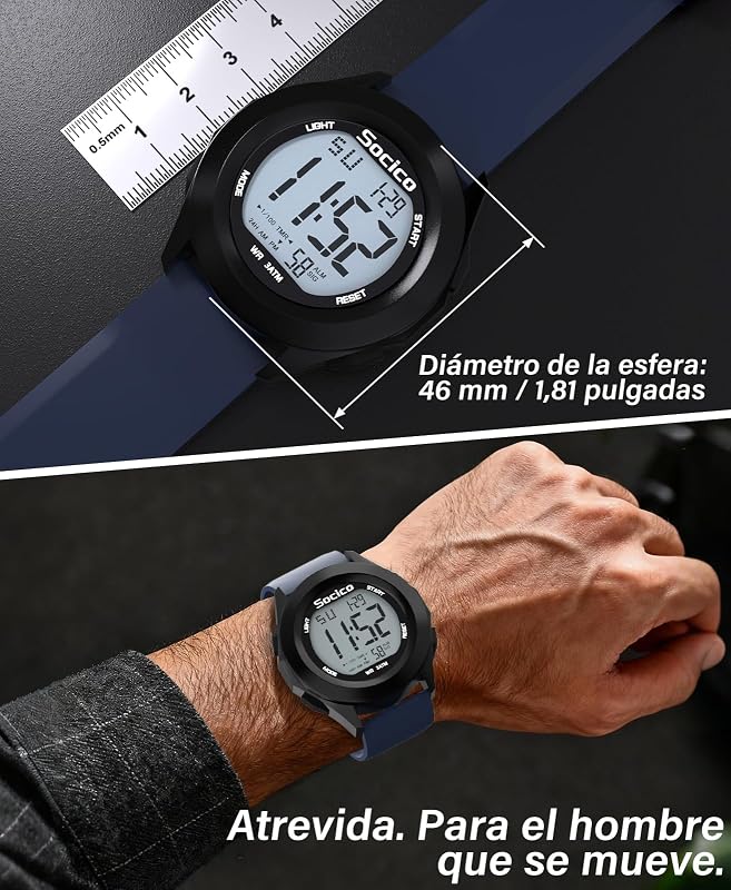 Reloj Digital para Hombre, Deportivo, Militar, Resistente al Agua, Cronógrafo para Hombre con Iluminación LED, Alarma y Fecha (Azul) — foto 2 de 7