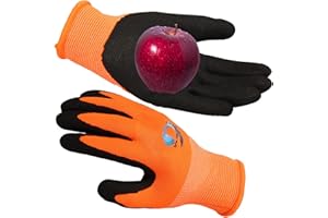 KLDOLLAR Kids Gardening Gloves Kid Garden Gloves, Safety Rubber Coated Kids Work Gloves for Youth Girls Boys, Flexible & Breathable Yard Work Gloves - Medium Age 7-10, Orange