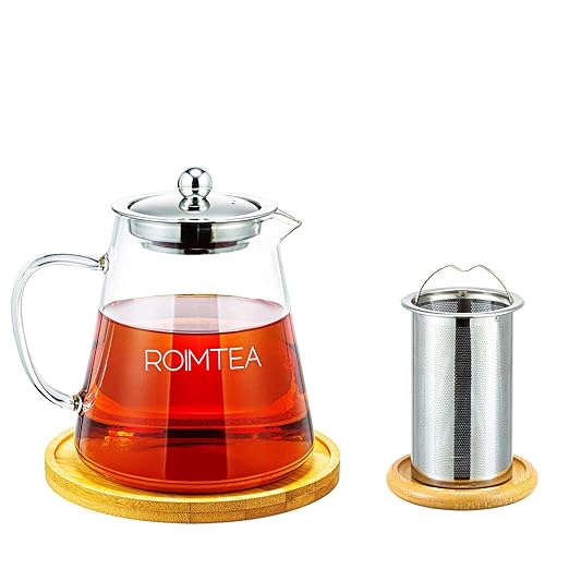 Roimtea - Infusor de té de cristal para té de hojas sueltas, acero ...