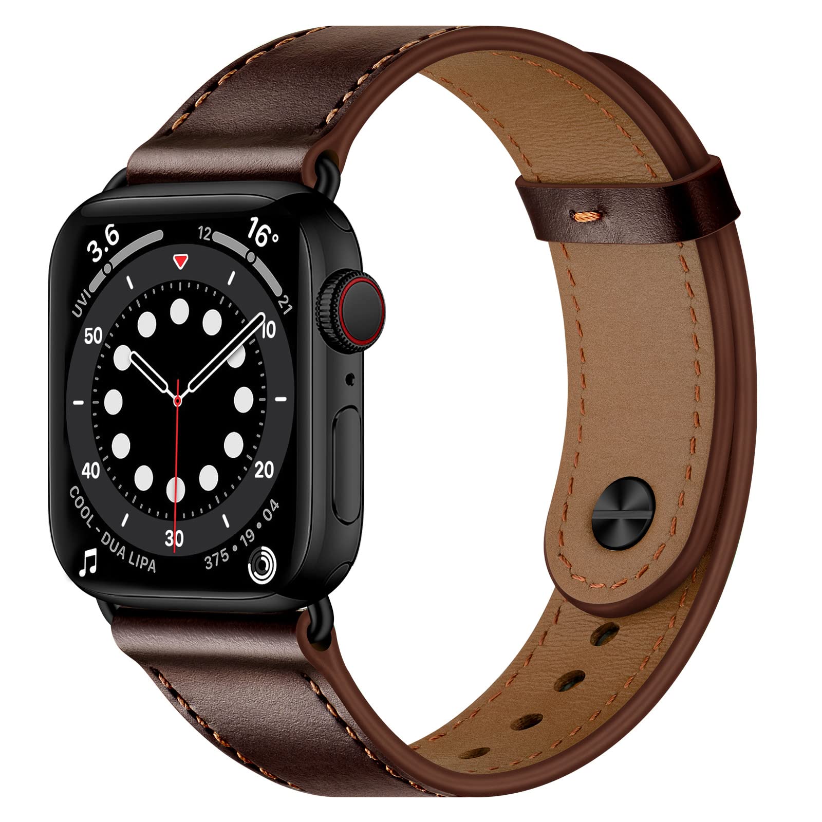 Miimall Genuine Leather Strap for Apple Watch 42mm 41mm 40mm 38mm, Replacement Band with Snap Buckle, Soft Breathable Adjustable Wristband for iWatch SE2 SE Series 11 10 9 8 7 6 5 4 3 2 1-Waxy Oil