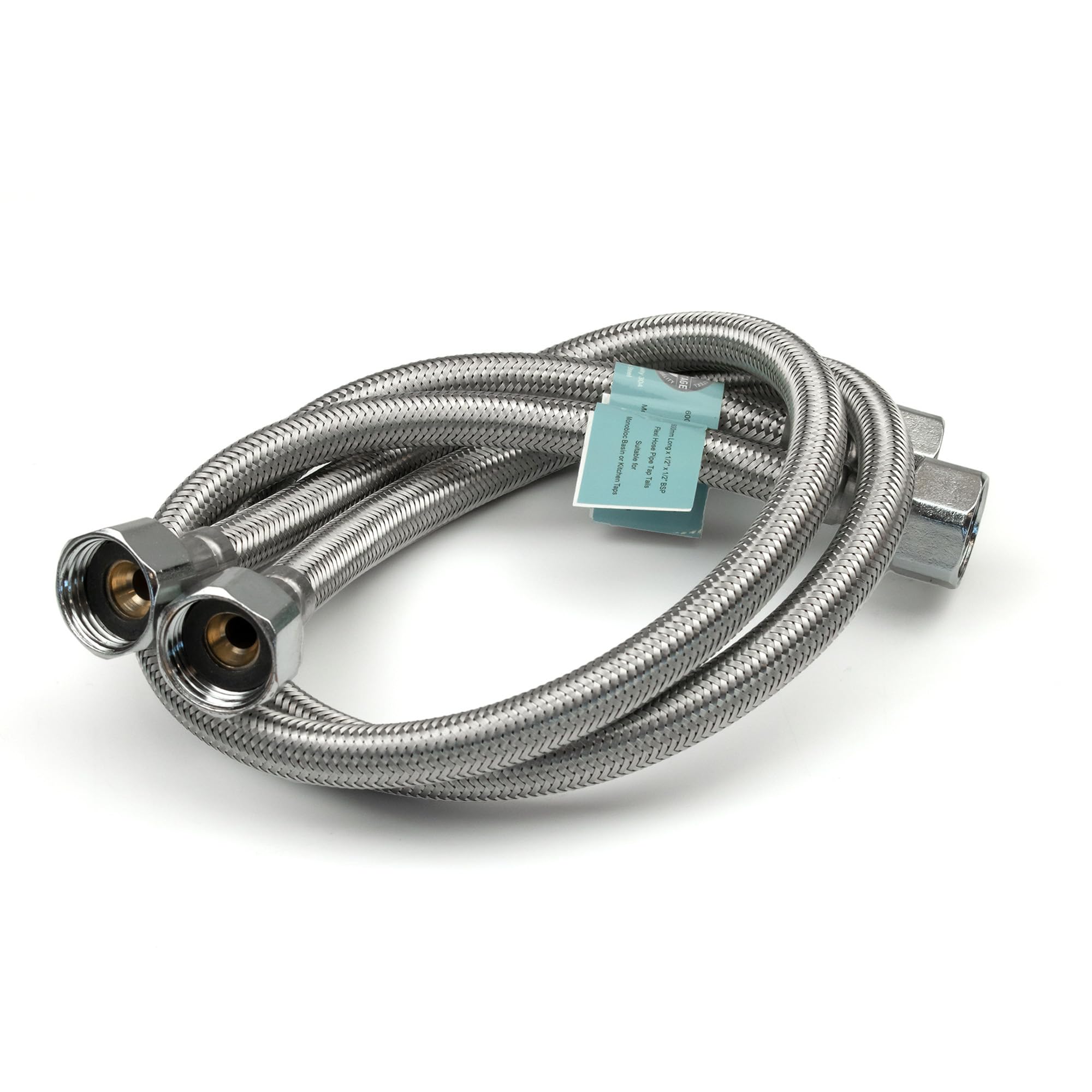 Pair of 1/2" x 1/2" (Female to Female) BSP (600mm) Kitchen Basin Monobloc Mixer Tap Connector Flexible Hose Pipes Tail