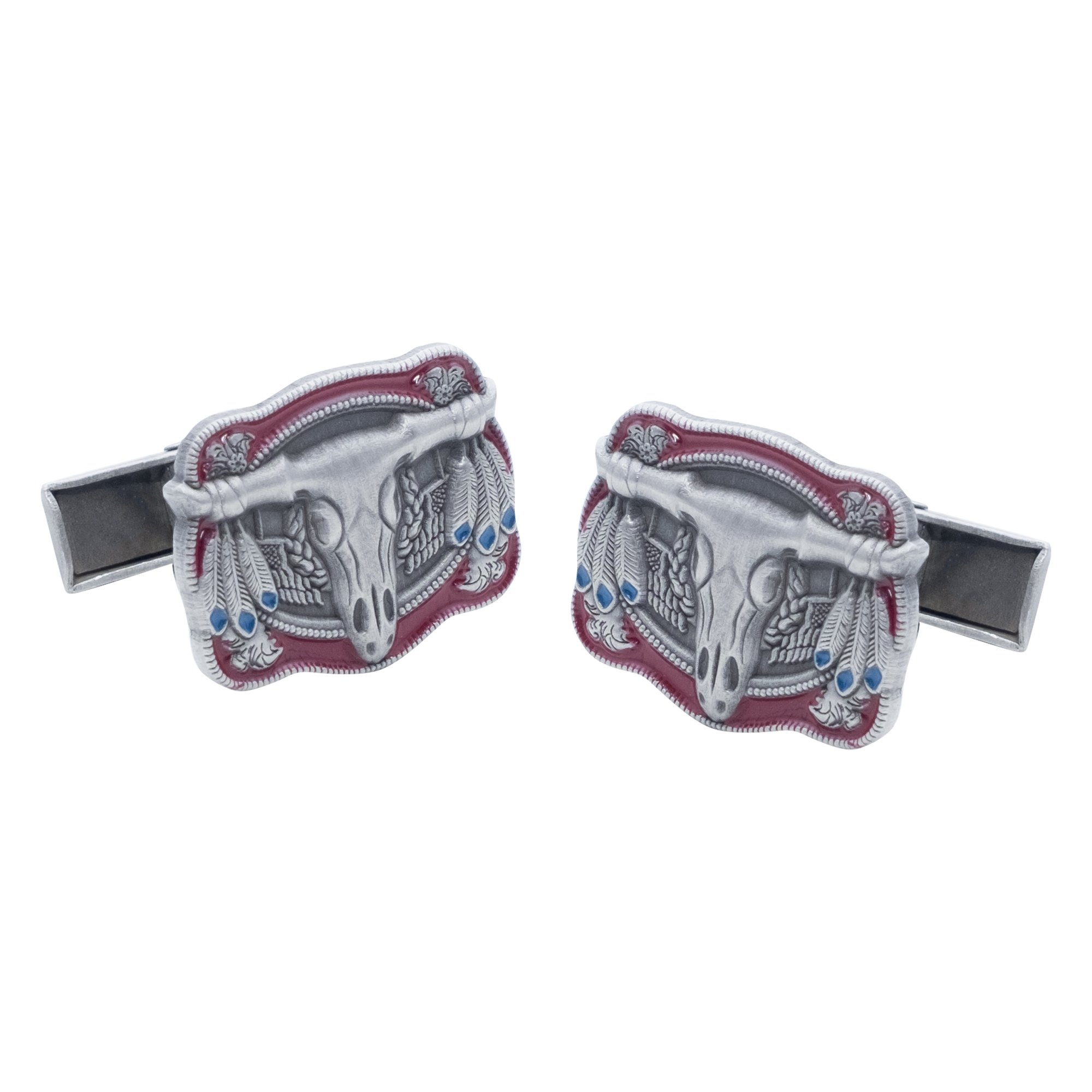 Native Indian Decorative Buffalo Bison Cufflinks With Feather