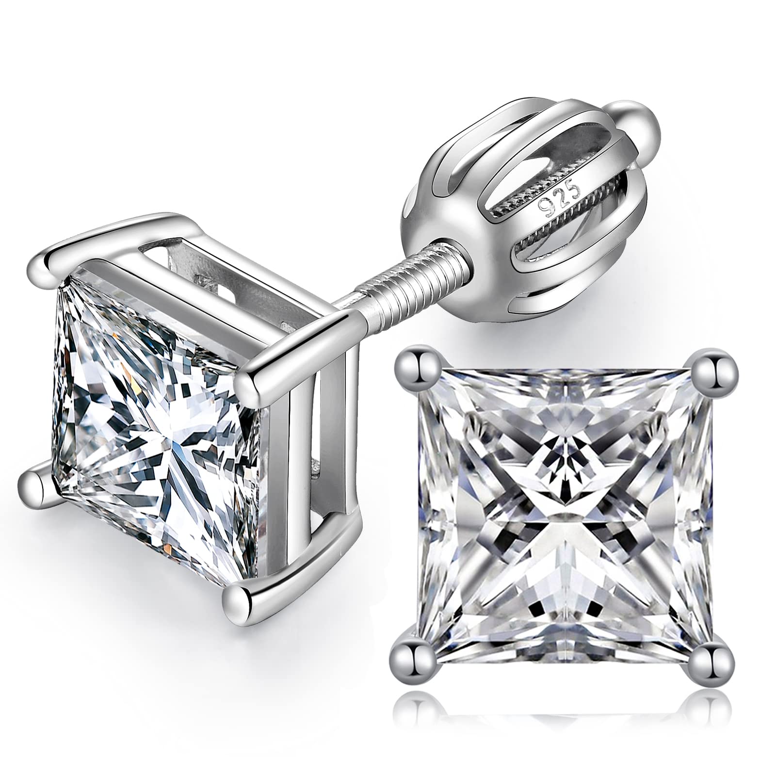 Diamond Earrings Men Zirconia Stud Earrings Hypoallergenic Earring 925 Sterling Silver Studs For Men Women White Gold Nickle Free Cz Earring Studs 7mm