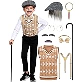 ZFQI Old Man Costume for Kids Boys 100 Days of School Costume Dress Up Grandpa Costume Outfits for Halloween 3-10 Years