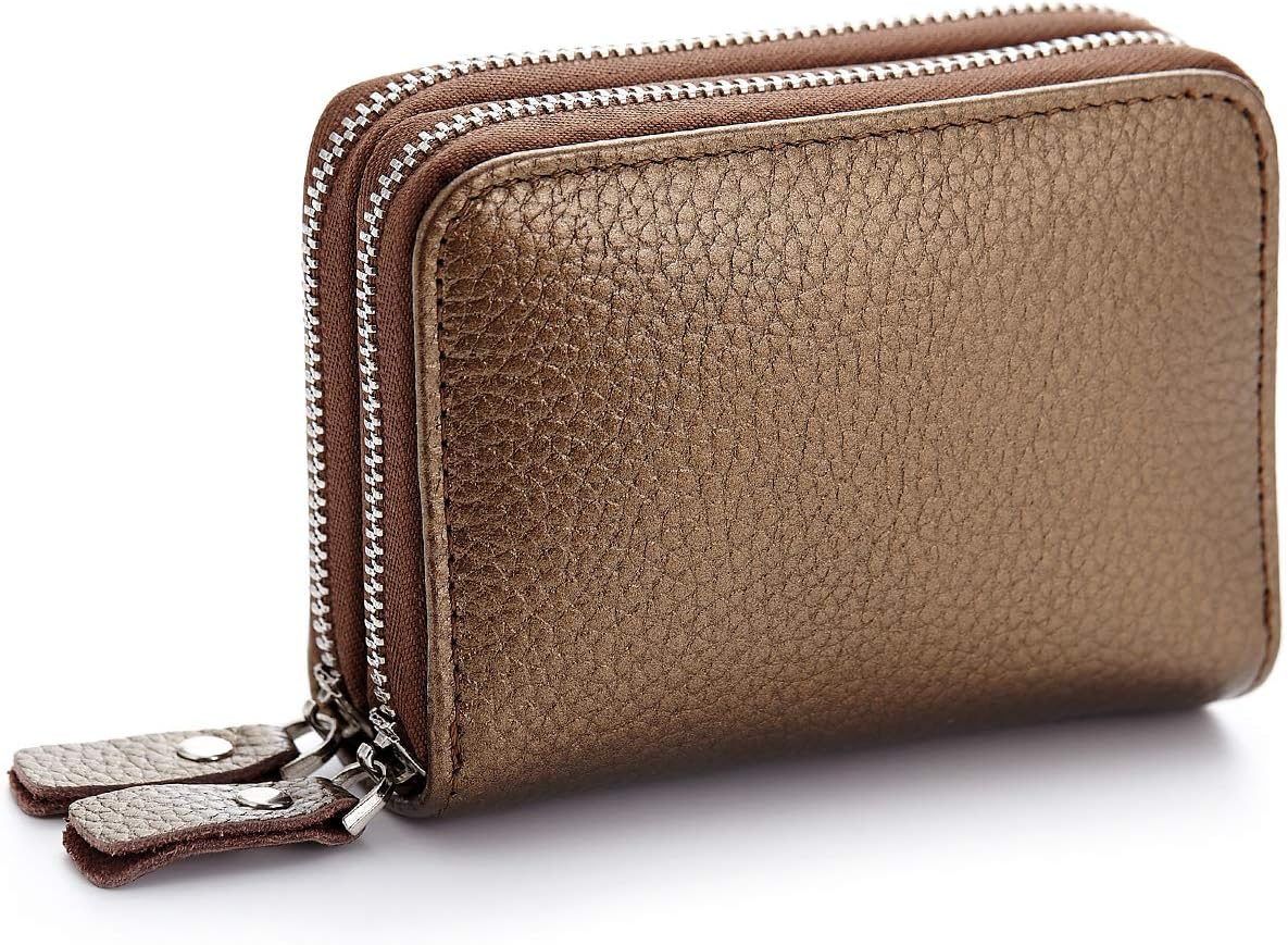 imeetu Small Card Holder, Leather Card Case and 2zippered