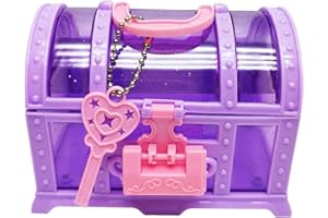 Treasure Box, Purple Glitter Girls Jewelry Chest With Heart Key Locking Antique Style Trinket Case, Cute Translucent Mystery 