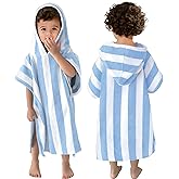 Toddler Poncho Towels with Hood, Oversized (2-4Years,22"X22") Made from 100% Soft Cotton,Absorbent Hooded Towels for Baby Boys,Perfect for Pool | Swimming | Bath | Beach,Light Blue Stripe