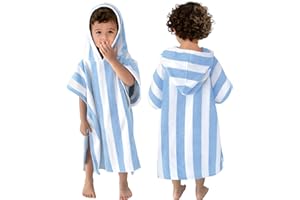 VOOVA & MOVAS Toddler Poncho Towels with Hood, Oversized (2-4Years,22"X22") Made from 100% Soft Cotton,Absorbent Hooded Towels for Baby Boys,Perfect for Pool | Swimming | Bath | Beach,Light Blue Stripe