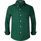 A&J DESIGN Boys Button Down Long Sleeve Dress Shirt Kids Formal Easter Uniform Solid Collared Shirt with Chest Pocket