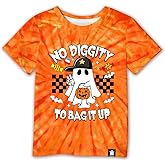 Big Girls & Boys Trendy Pumpkin Print Halloween Tee Shirt Cute Movie Night no Tie Dye Top Orange 9-10 Years