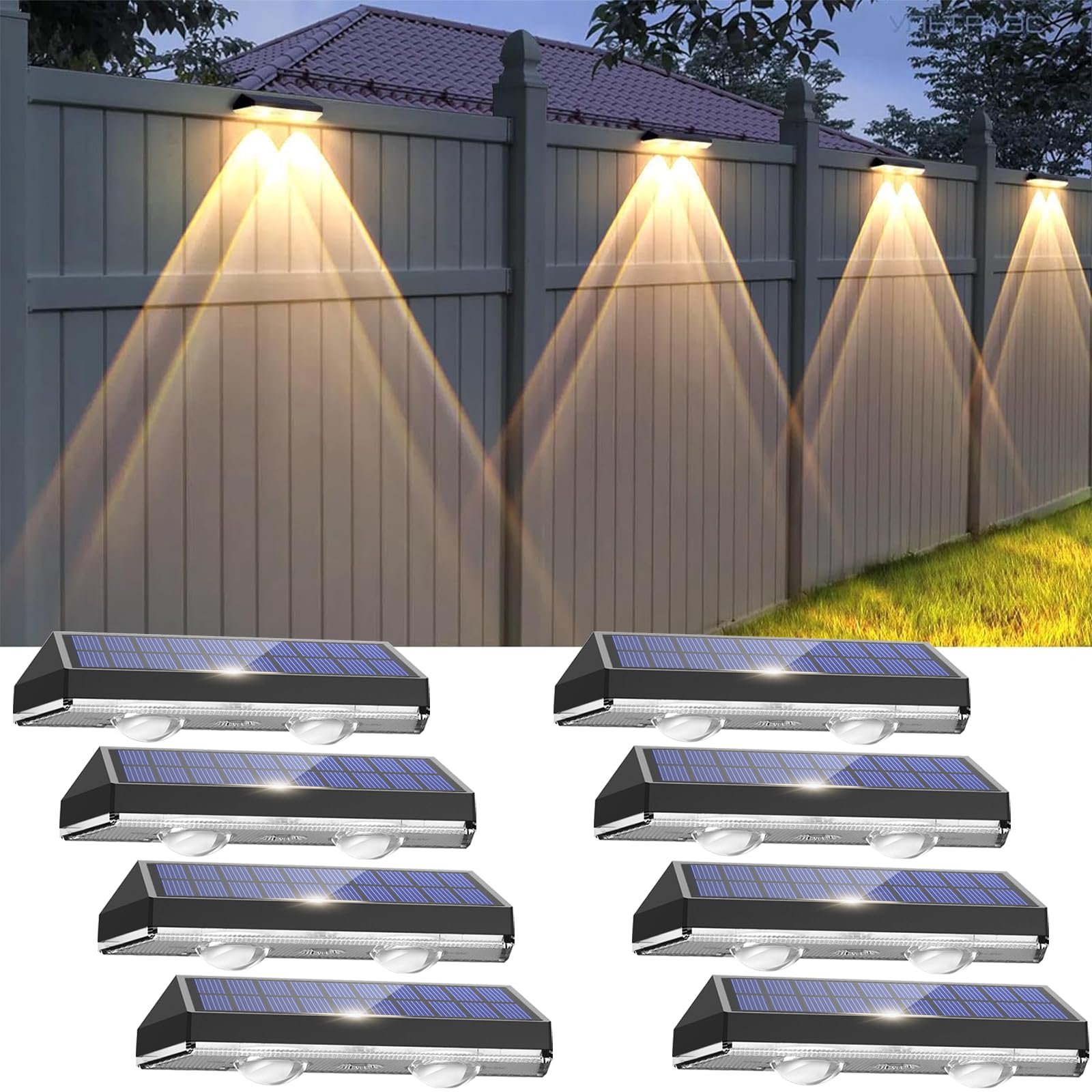 Auting Solar Lights for Outdoor Walls, 8 Pieces IP65 Waterproof Solar Lights for Outdoor Gardens, Warm White/Daylight White/Cold White 3-Mode Solar Wall Lights for Outdoors, Decks, Stair railings
