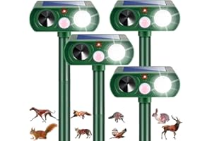 JAHY2TECH 2026 New Solar Ultrasonic Animal Repellent Outdoor Motion Activated Deer Repellent Cat Deterrent with Flash Light to Keep Rodent Dog Skunk Rabbit Raccoon Squirrel Out of Yard Garden Lawn,4Pack