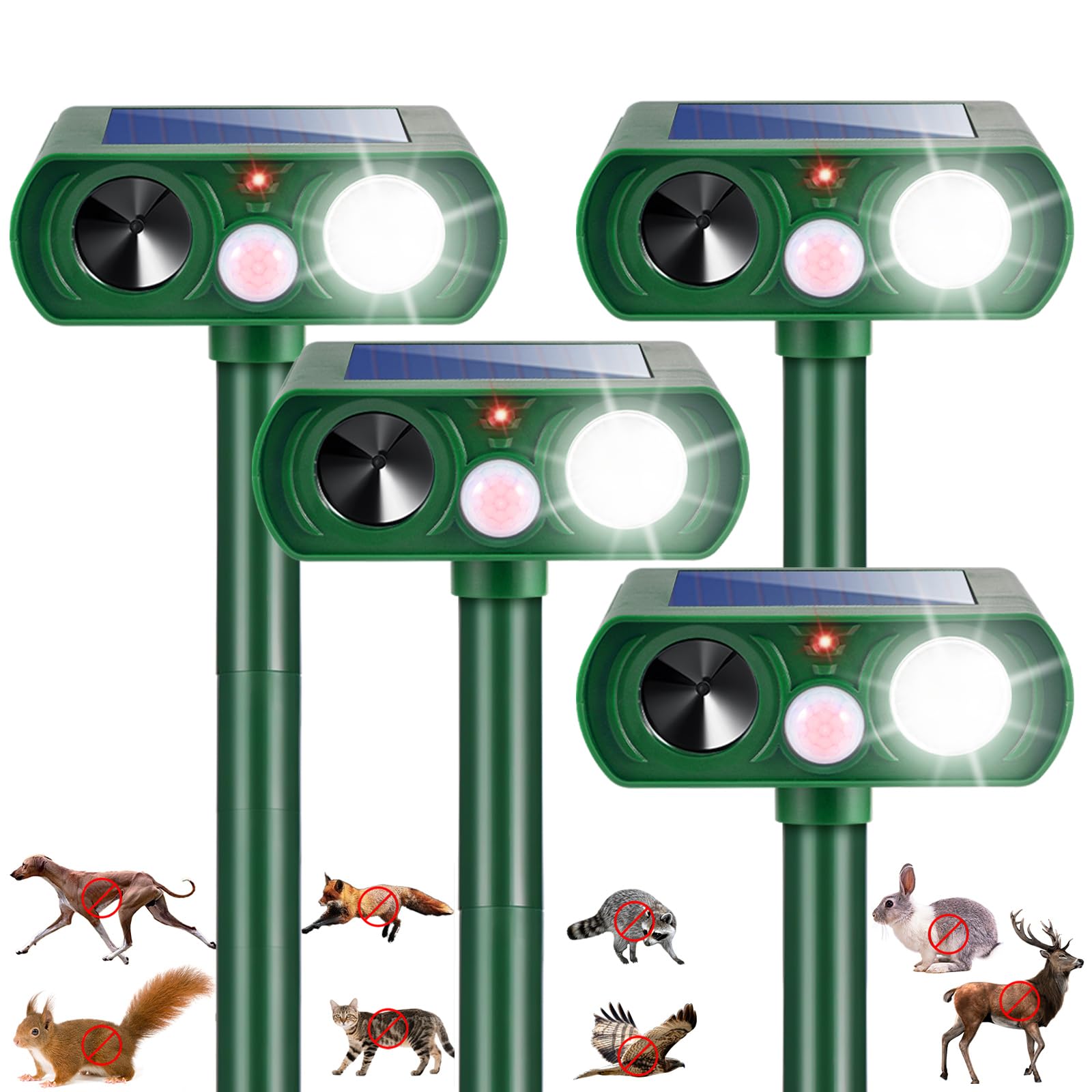 Photo 1 of 2026 New Solar Ultrasonic Animal Repellent Outdoor Motion Activated Deer Repellent Cat Deterrent with Flash Light to Keep Rodent Dog Skunk Rabbit Raccoon Squirrel Out of Yard Garden Lawn,4Pack