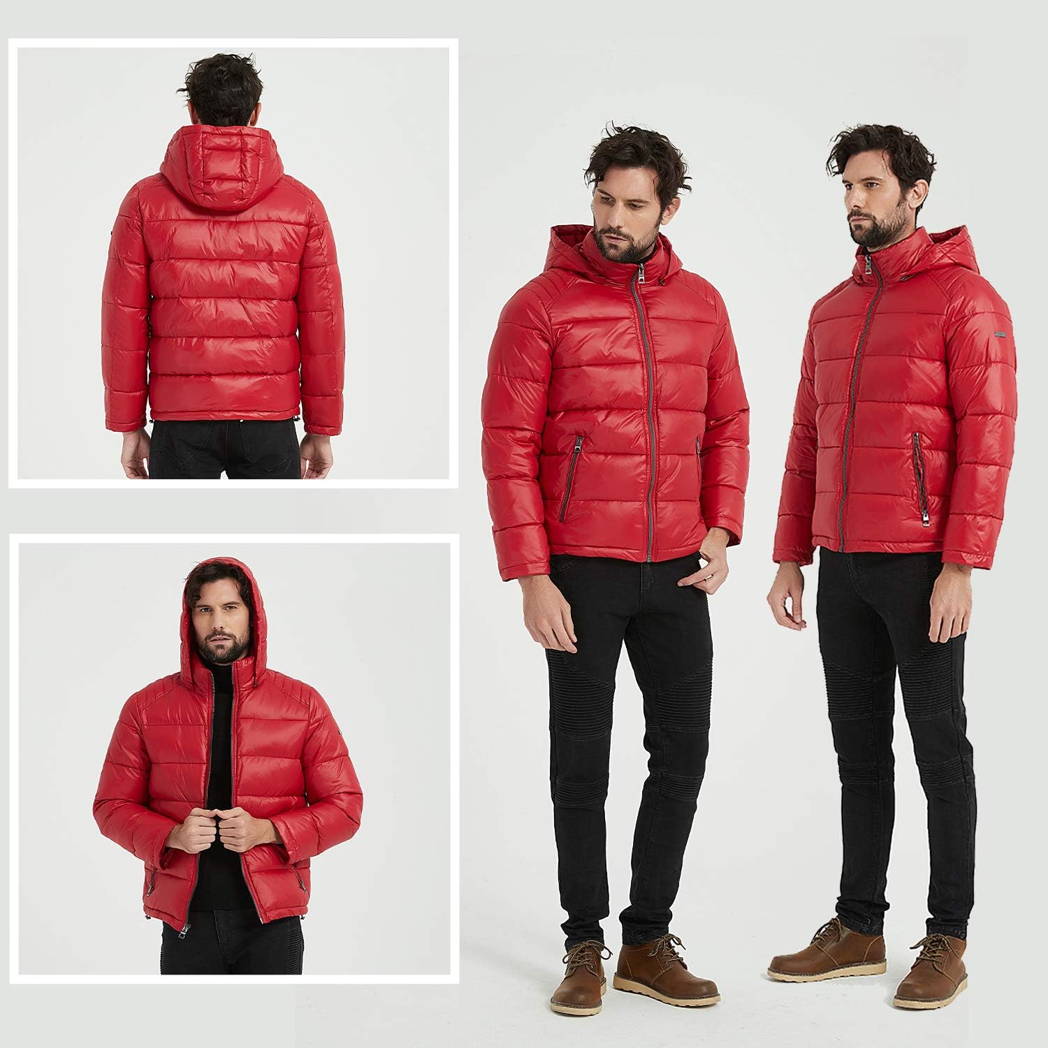BINACL Men's Winter Jacket,Thicken Quilted Hooded Padded Down Alternative Puffer Coat(5 Color,XS-XXL): Clothing