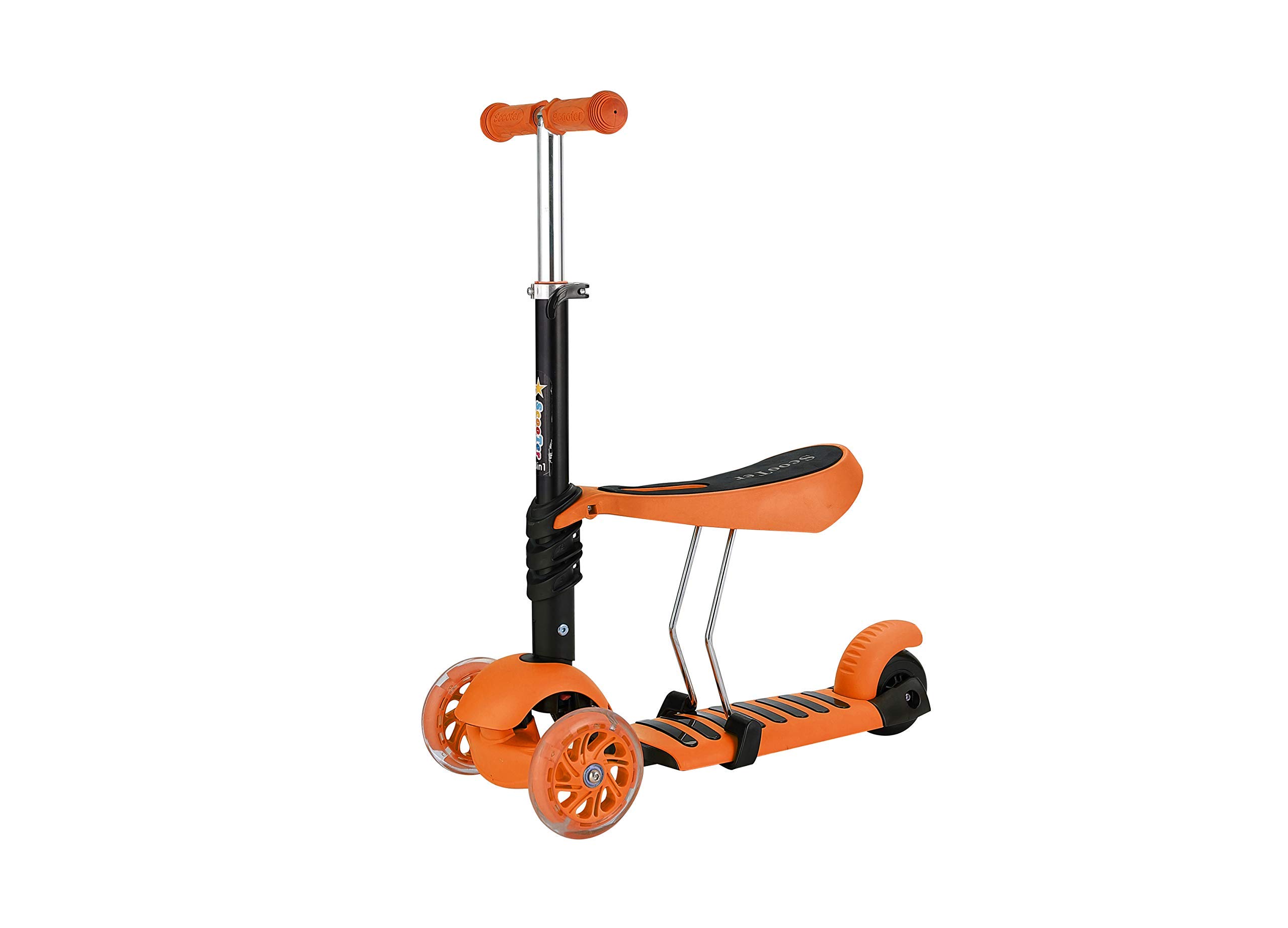 All Road Trikes ASC 2in1 Scooter / Push Along with Seat - Orange - Sprung Tilt Steering - Height Adjustable Seat - Rear Foot Brake - And Ladybird basket - Age 3+
