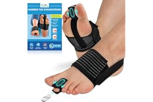 JNATER Hammer Toe Straightener - Hammer Toe Corrector for Women & Men, Breathable Non-Slip Toe Splint for Curled, Crooked Toes, Broken Support - Day & Night Relief (1 Compression Foot Wrap & 1 Strap)
