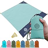 ECCOSOPHY Sand Proof Beach Blanket - Waterproof Picnic Blanket 60x55 Outdoor Compact Pocket Blanket Lightweight Ground Cover for Hiking Camping Festivals Sports Travel with Bag & Stakes (Pistachio)
